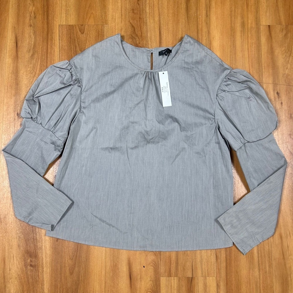 Drew Gray Puff Sleeve Blouse Small Balloon Sleeve Chic Casual Top NWT